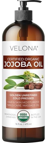 velona Jojoba Oil USDA Certified Organic - 16 fl oz (With Pump) | 100% Pure and Natural | Golden, Unrefined, Cold Pressed, Hexane Free | Moisturizing Face, Hair, Body, Skin Care