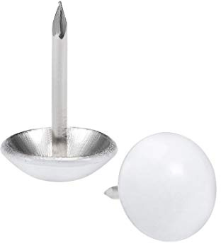 sourcing map Tapicería Clavos Tachuelas 11mm Blanco Redondo Cabeza 17mm Longitud Pulgar Empuje Pasadores para Muebles Sofá Cabeceros, 25 Piezas