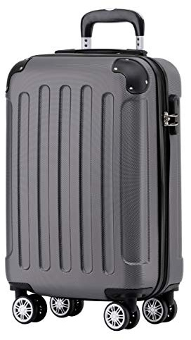 BEIBYE- Hartschalenkoffer Koffer Trolley Rollkoffer Reisekoffer Zahlenschloß 4 Zwilings-Rollen (Dark Grey, Small-55cm)