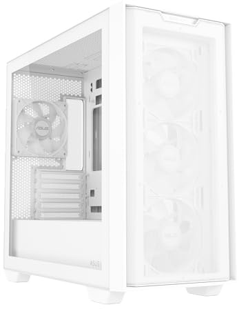 ASUS A21 Plus TG ARGB vit microATX PC-hölje (förinstallerad ARGB-fläkt, nätfrontpanel, kompatibel med moderkort med dolda portar, 360 mm radiatorer, 380 mm grafikkort, vit) | ARGB-fläkt, nätfrontpanel, kompatibel med moderkort med dolda anslutningar, 360 mm radiatorer, 380 mm grafikkort