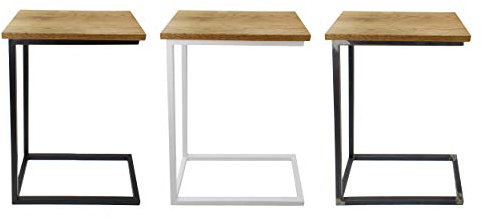 Natural Goods Berlin 1x Beistelltisch C-Form | Laptoptisch aus Metall und Holz | Couchtisch Sofa Kaffeetisch Sessel | praktische Ablage | Nachttisch Unterschieben (mit Tischplatte Eiche, Weiß)
