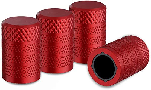 CKAuto Tappi per Valvole Pneumatici, Rosso,4 pz/Confezione, Set Tappi Valvole Ruote in Alluminio Anodizzato, Resistenti alla Corrosione, Copri Perni Universali per Auto Camion Motociclette SUV e Bici