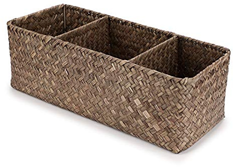 Hipiwe Seagrass Nesting Storage Basket - 3 Compartment Hand-Woven Wicker Toilet Paper Storage Bin Bathroom Organize Basket for Shelves, Kitchen Cabinets, Pantry, Bathroom, Closets Organizer