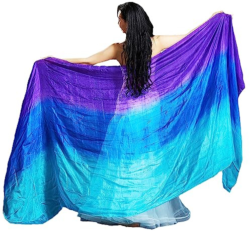 Leemiman Women 2.5 m Long Belly Dance Silk Veils Hand-made Dyed Veil (Turquoise Blue Purple)