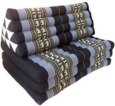 Collumino Folding Mattress Floor Cushion Thai Kapok TV Backrest Pillow (3-Fold XXL, Navy Blue Elephants)
