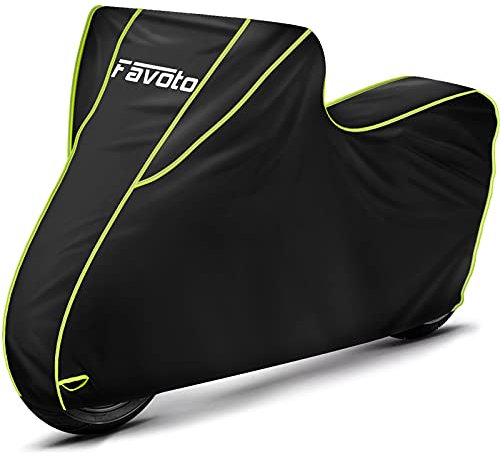 Favoto Telo per Moto Esterno Impermeabile Coprimoto Copri scooter di 300D OXFORD con Rivestimento PVC e Cuciture Termosaldate, Resistente a Pioggia Neve Polvere Vento (265x105x125cm, Verde)