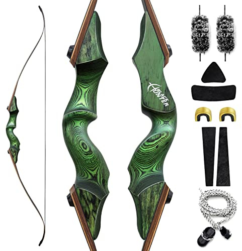 60 Inch Black Hunter Recurve Bow 20-60lbs Right Hand Archery Bow Wooden Riser Practice Bow with Bow Stringer for Adults Beginner Hunting Shooting (60LBS)