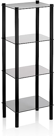 kela Badezimmer Regal 30 x 40 x 107 cm LARS, Metall Badregal stehend, 4 Etagen, Sicherheitsglas, schwarz matt