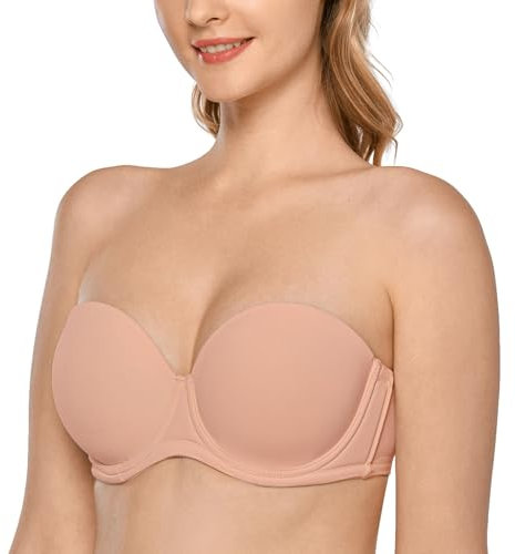 DELIMIRA Damen Trägerloser BH mit bügel Große Größen Seamless Dirndl BH mit Geformte Cups Blush Beige 75D