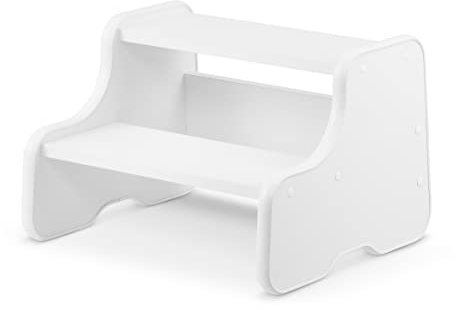 defiPad Tritthocker mit 2 Stufen | Holzhocker für Kinder | Kindertreppchen Schemel | Kindermöbel für Bad, Küche, Kinderzimmer ab 2 Jahre | Toilettenhocker | Hocker Holz | Kinderzimmer Möbel | Weiß