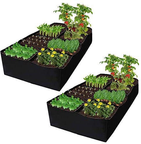 Raised Garden Planter Fabric Bed, 2pcs Plant Grow Bags with 8 Grids, Planting Bag Raised Planter for Growing Vegetables Flowers Herbs, Rectangle Planting Container for Outdoor Indoor (180*90*30cm*2)