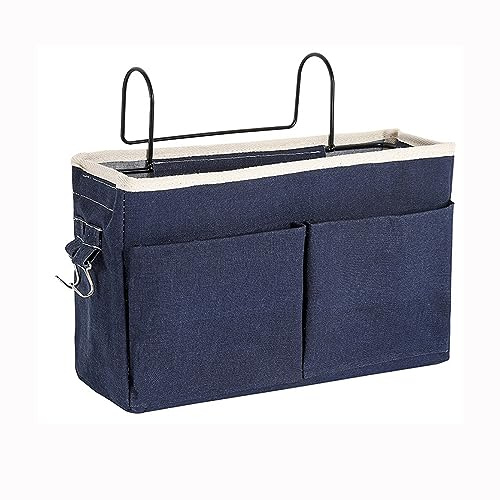 Tasche da Letto Appendibile con Gancio Borsa da Comodino per Organizer Sospesa Portaoggetti da Letto Appendibile Pratici Accessori per Il Letto Adatto per Letti a Castello Lettino Bambini (Blu Scuro)