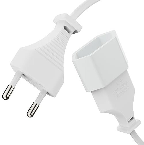 conecto alargador de Cable de alimentación, Enchufe Europeo Recto a Enchufe Europeo Recto, Cable de alimentación Europeo para electrodomésticos, 1,00 m, Blanco