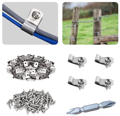 iHYTOON Zaun Drahtklemmen Landwirtschaftliche Fechten Befestigungs clips Kabelschellen Metall Zaundrahtklemmen Edelstahl Drahtklammern mit Schrauben für Geschweißten Draht an Holz (200)