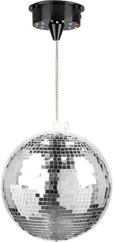 Fuzzix 30cm Mirror Ball with Battery-Powered LED Motor, Rotating Disco Glitter Lighting, Portable Party Event Decoration for Karaoke, DJs, Home Parties