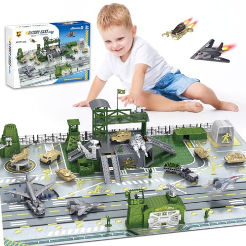 Juego de juguetes militares para niños con vehículos, accesorios de arma y tarjeta de juego para niños y niñas a partir de 3 años