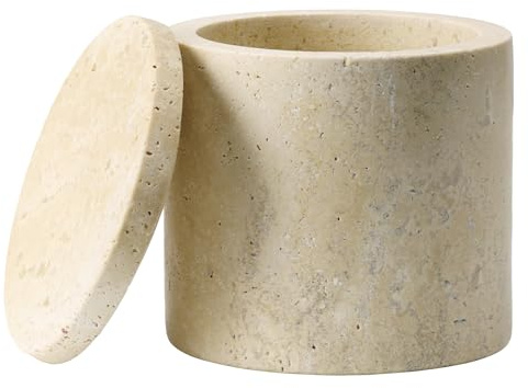 Navaris Förvaringsburk i marmor - Trendig förvaringsburk i marmor - naturligt och krämfärgat material - förvaringsburk med lock - funktionell design