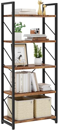 Bookshelf, 5 Tier Bookshelves, Home Office Bookcase Shelf Storage Organizer, Free Standing Storage Shelving Unit for Bedroom, Living Room and Home Office,Rustic Brown