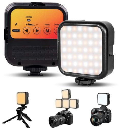 Journeyside Luz de Relleno Led para Vídeo,LED para Cámara con 3 Soporte Garra Fría, Ajustable 3000-5500K,1200 mAh Incorporada Batería,Recargable Portátil Iluminación Selfie para Cámara para Fotografía