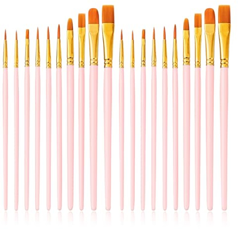 Quelcc 20 Piezas Pinceles Pintura Acrílica y Acuarela, Pinceles Miniaturas Profesionales con Cerdas de Nylon, para Acrílicas, Acuarelas, Rosa