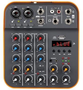 DJ Controllers, Debra 4-Channel Audio Interface DJ Console Mixer With USB Sound Card 48V For PC Recording Microphone Live Streaming