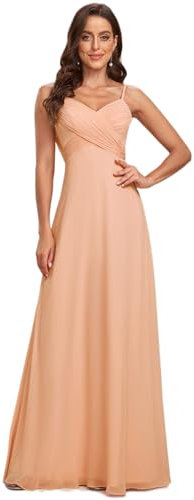 Ever-Pretty Robe de Soirée Femme Longue A Line Col V à Bretelles Mousseline de Soie Sexy Rose Foncé 48