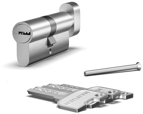 pieza de cilindro europeo con núcleo de latón de 70 mm (35T/35), entrada de un solo lado con 3 llaves de latón, perilla giratoria en el otro lado, color níquel (T-70-NB)