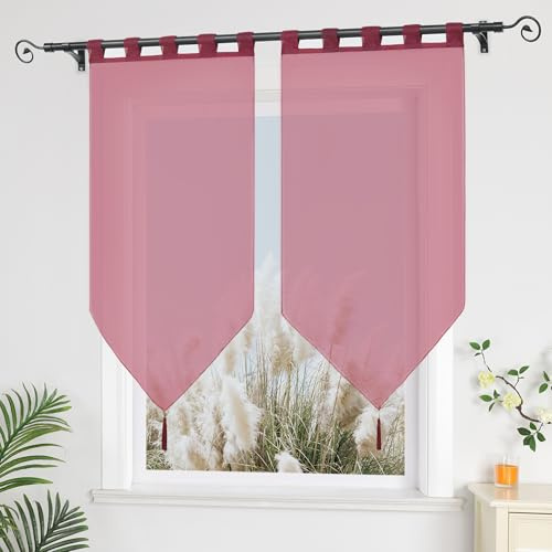 Yujiao Mao Brise-bise Transparent uni, Lot de 2, Voilage léger à Passants pour Tringle Couleur Baie LxH 45x90cm