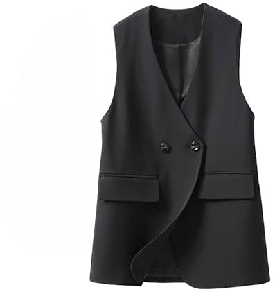 Blazer Donna Elegante,Gilet Lungo Da Donna con Scollo A V, Senza Maniche, Blazer Casual, Cardigan Aperto Sul Davanti, Doppiopetto, Gilet Da Ufficio, Giacche Da Lavoro con Tasche, Capispalla Nero Xl