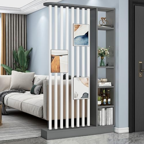 Wall Room Divider Modern Storage Cabinet Display Bookshelf Screen with Shelves Temporary Tall Privacy Panel Partition for Home Office Dorm Floor Ceiling Decorative(Grey,120*24*200cm/47*9.5*79in)
