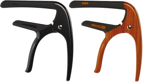 Gitarrenkapodaster für Akustik- und E-Gitarren, 6-saitig, Akustikkapodaster, Gitarrenzubehör, 2 Packungen (schwarz + Holzmaserung)