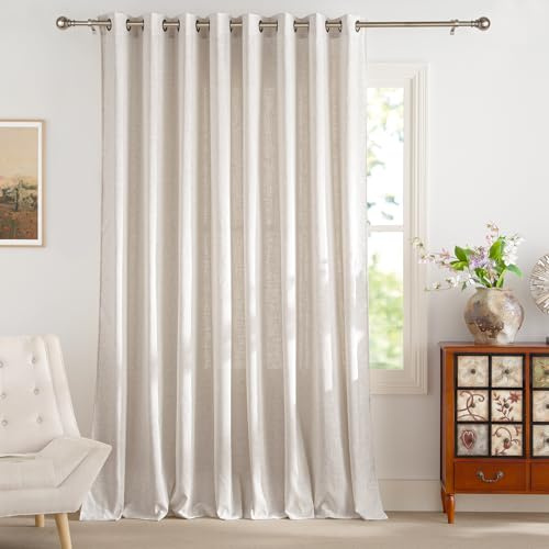 PONY DANCE Cortinas 3 Metros de Lino con Ojales, Cortinas Semi Translucidas Visillos Grandes Gruesos(250 g/m2) para Salon/Dormitorio 1 Panel,300x245cm,Lino