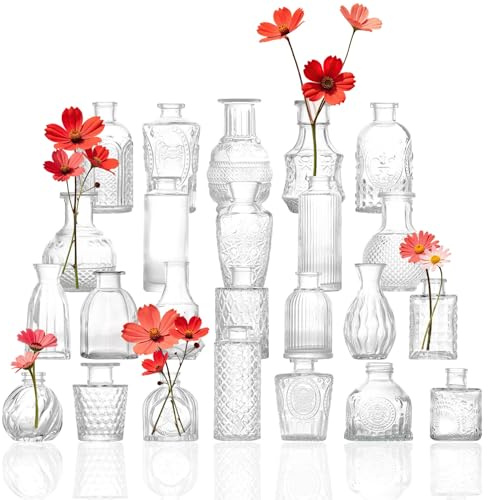 24Pcs Glass Bud Vase Set, Small Vases for Flowers, Cute Rustic Bulk Mini Vases for Home Decor, Small Vase for Table Decoration Wedding Baby Shower Birthday Party