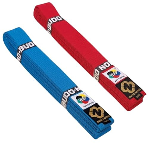 BUDO NORD Cintura Karate Competizione Cotone WKF, Rossa/Blu