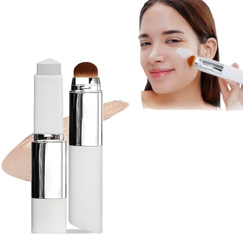 Korean Color Changing Foundation Stick with Brush Head - V White Cover Cream for Full to Medium Coverage, All Skin Types, Non-Greasy Base Makeup (Natural)