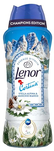 Lenor Profumatore Bucato Perle Profumate Lavatrice 495g, Champions Edition, Cortina, Stella Alpina e Muschio Bianco, Freschezza continua fino a 12 settimane nel guardaroba