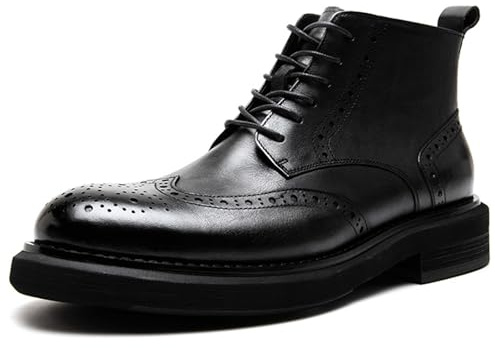 WinDhana Men’s Ankle Boots 6-Eye Lace-up Full-brogues Top-Grain Leather Wingtip Dress Shoes for Business & Casual A3921-5 Black US 6