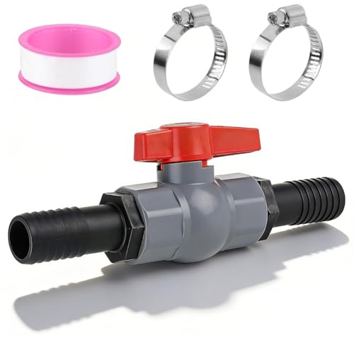 Kulventil med slangkontakt, PVC-kulkran, avstängningsventil pool, slanganslutning, för pool och dammkonstruktion, akvaristik, inkl. 1 avstängningsventil inre gänga 40 mm (1 1/4 tum), 2 slanghylsor 32