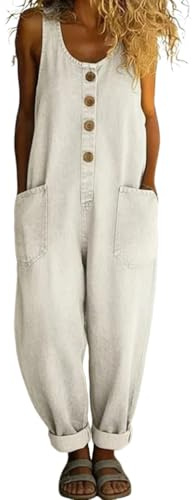 shownicer Combinaison Femme Ete Salopette Jean Jambes Larges Salopette de Travail avec Poches