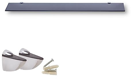 Euro Tische Étagère Murale en Verre 90cm pour Salle de Bain, Étagère de Douche Noire avec Verre de Sécurité Trempé 6mm et Supports Métalliques