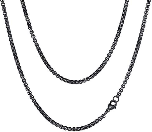 FaithHeart 80cm Chaîne Collier Acier Inoxydable pour Homme Compatible pour Pendentif Maillon Boîte pour Garçons Hommes Couleur Noir,32 Pouces