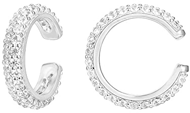 PAVOI 14K White Gold Plated 925 Sterling Silver 1.3mm Staggered Cubic Zirconia Sparkling Round Huggie Ear Cuff Gold Earrings for Women | Clip On Cartilage