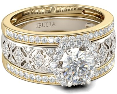 eulia Bague diamant pour femme en argent sterling - Style vintage - Halo - Forme ronde - Pour mariage, fiançailles, anniversaire de mariage, promesse de mariée - Pour femmes et filles