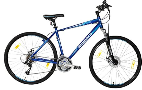 Ammaco Runner Pro D Plus Hybrid Sports Trekking Bike Bicycle Road 700c Wheel Disc Brakes Front Suspension With Lockout 18 Alloy Frame Blue