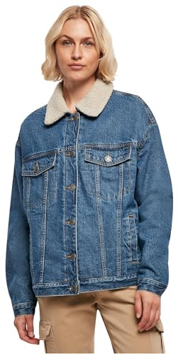 Urban Classics Damen Ladies Oversized Sherpa Denim Jacket Blue Washed, 3XL