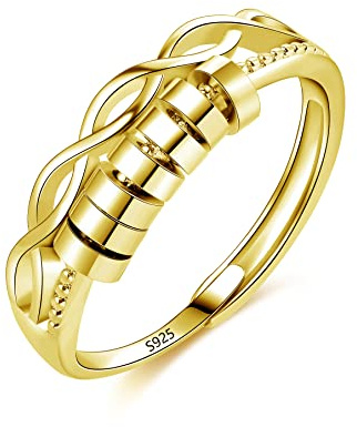 Loutade Silber Anxiety Rings, 925 Sterling Silber Damen Angst Ring, Offen Einstellbar Anti-Angst Dekompressionsringe, Unendlichkeit Spinner Fidget Ring mit Perlen Band, Unisex Zappelring Fidget Ringe