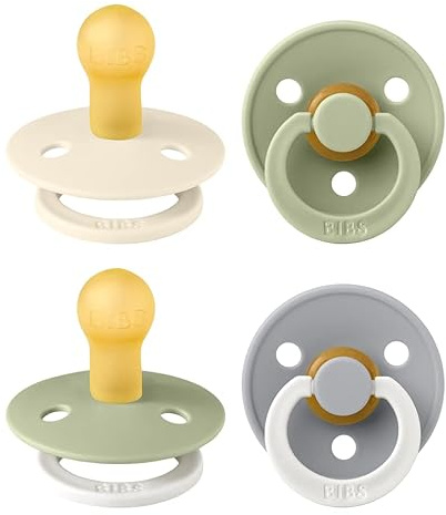 BIBS Dummies Colour 4-Pack, BPA Free Dummy Pacifier, Round Nipple Soothers, Natural Rubber Latex, Made in Denmark. 0-6 Months (Pack of 4), Sage Glow Mix