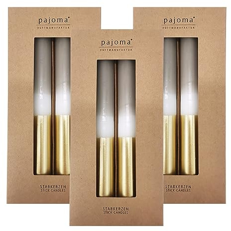 Stavljus 12 stycken – beige-vit-guld | höjd 21 cm ø 2,1 cm – brinntid 5 timmar | 3 färgade spetsljus – premiumkvalitet | pajoma®