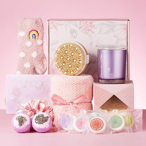 Ljusgåva för kvinnor, gåva till mamma, spa badset för kvinnor present, födelsedagspresenter set korg för mamma, vän, syster, flickvän, kvinnor, koppla av badgåva presenter till mamma