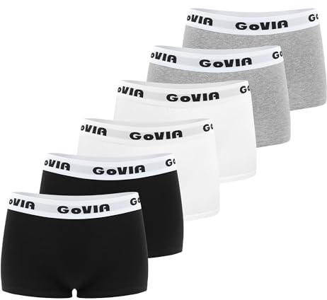 GoVIA - Set med 6 - trosor för dam boxer shorts i bomull - damshorts - sportunderkläder och komfort låg midja - 3921